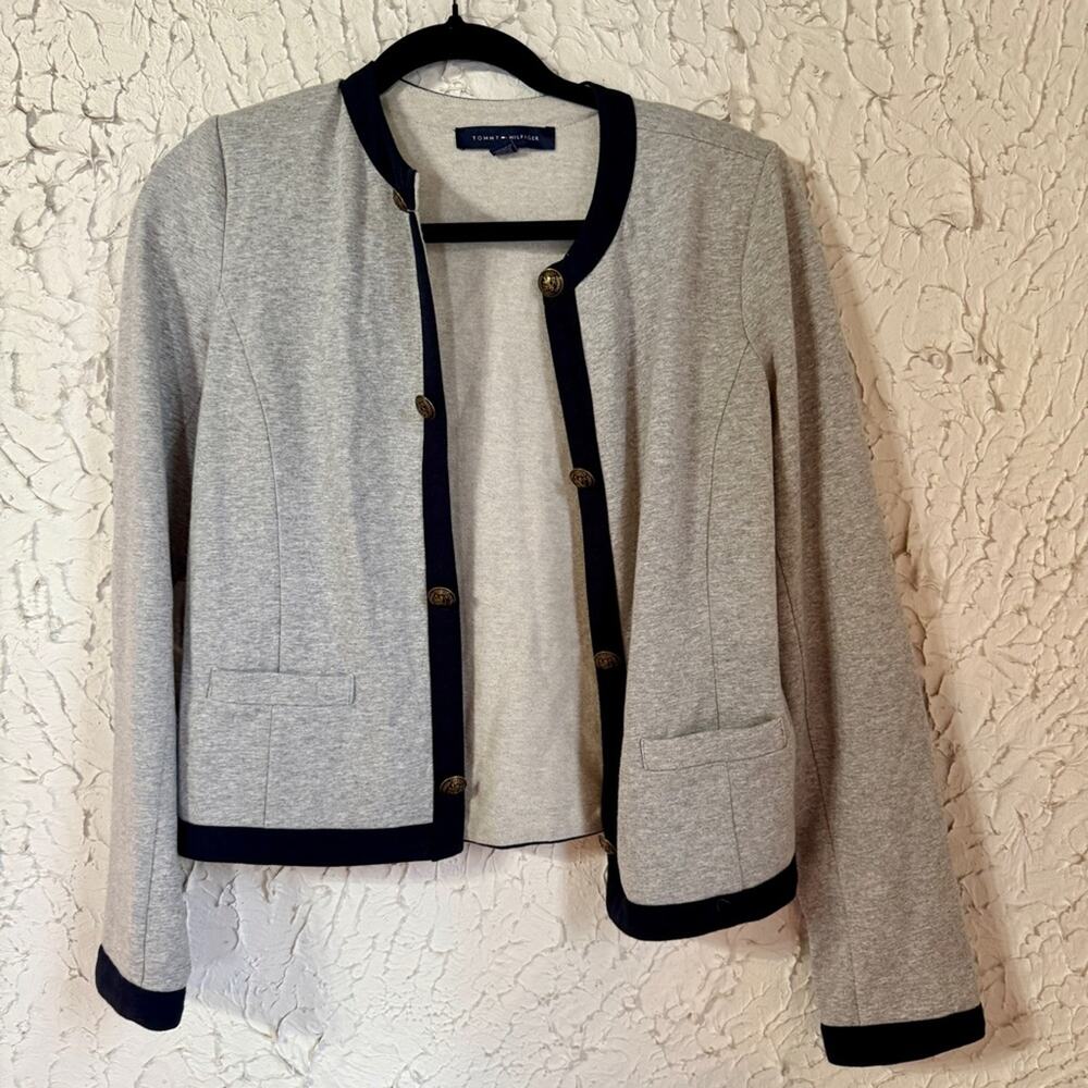 Tommy Hilfiger Cardigan Blazer Women’s Small Navy Trim Gold Button Jacket Preppy